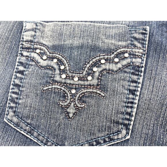 Vigold Skinny Jeans Women 7/8 Straight Leg Faded Distressed Sequined Medium Wash - Picture 10 of 13